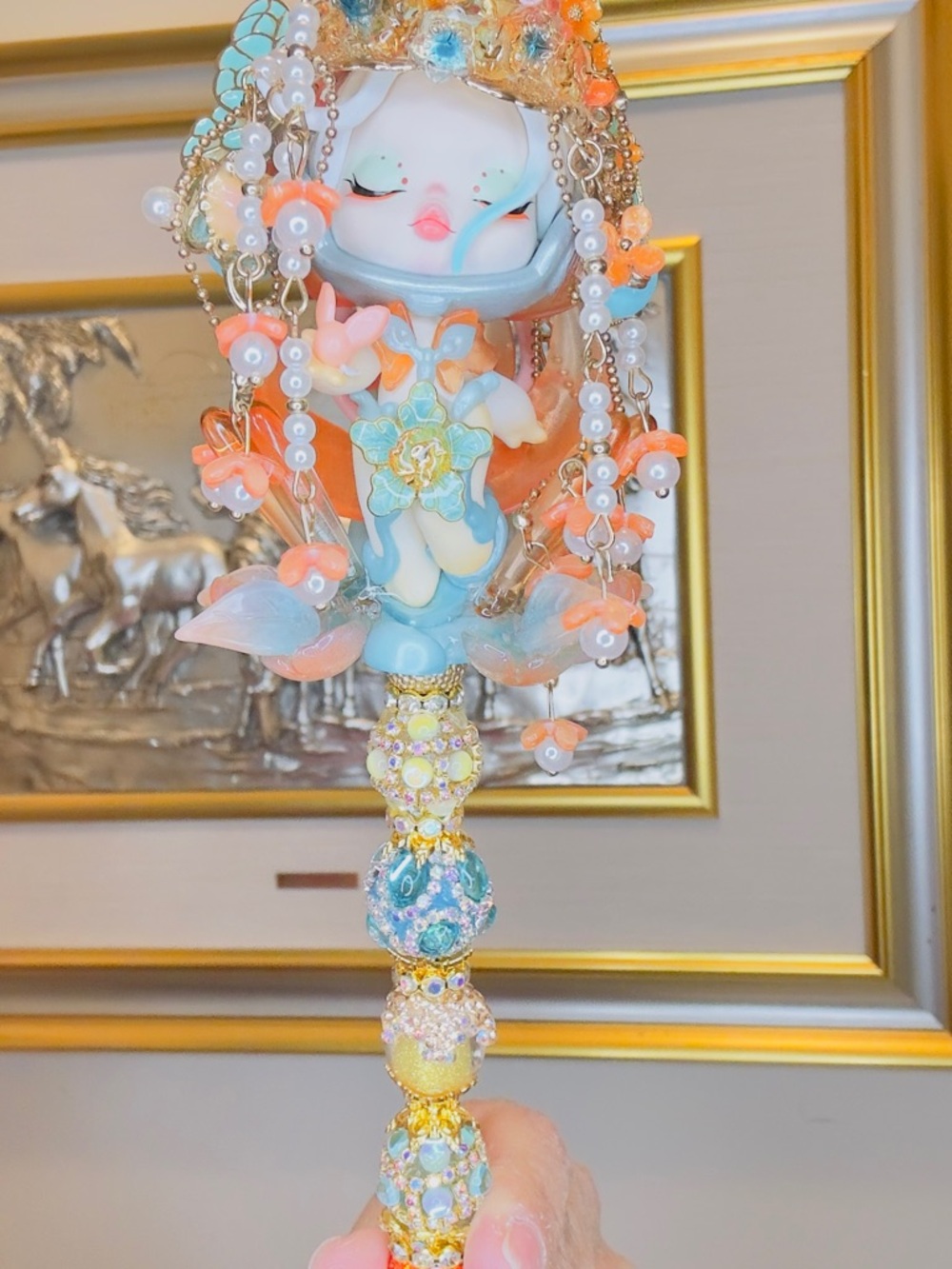 Handcrafted Skull Panda Coral & Aqua Pen
